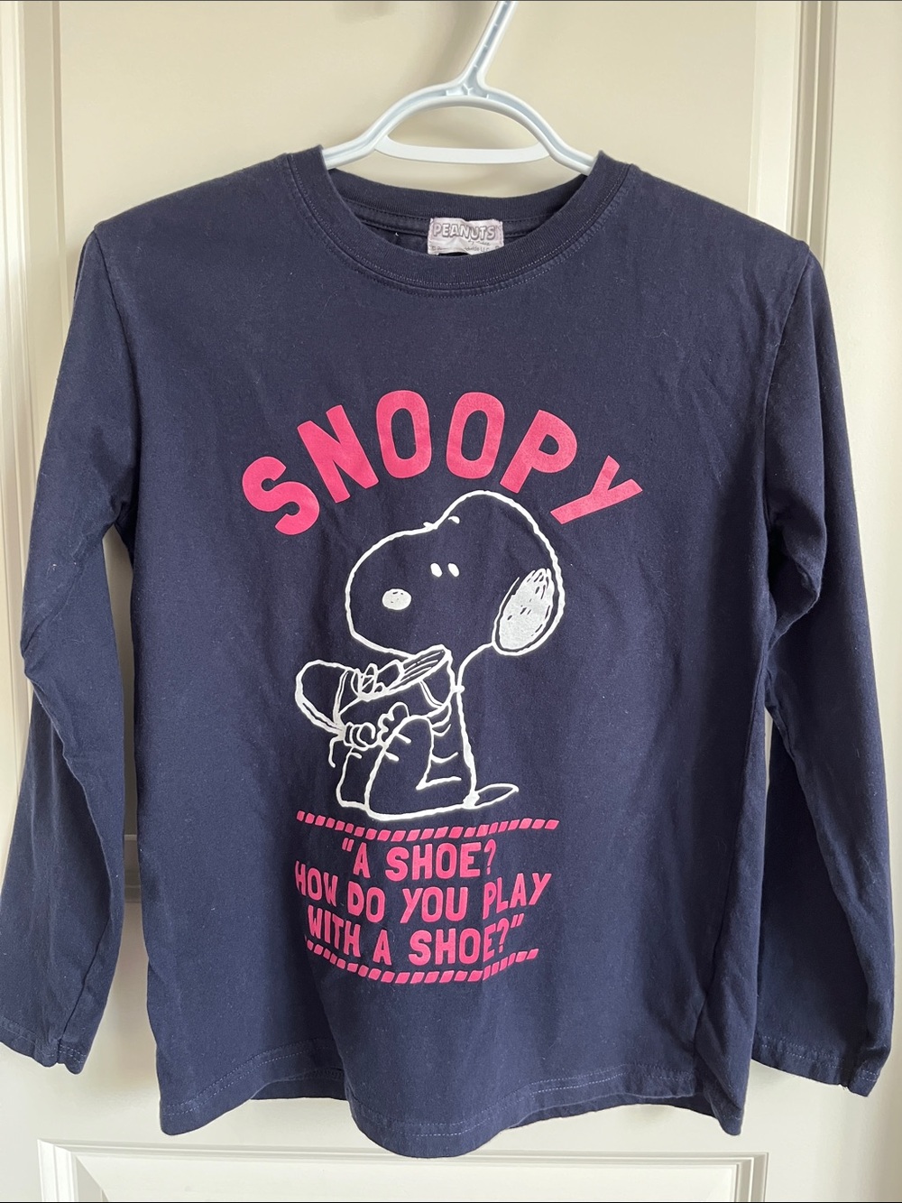 Peanuts Navy Long-Sleeve Tee with Pink Snoopy Graphic